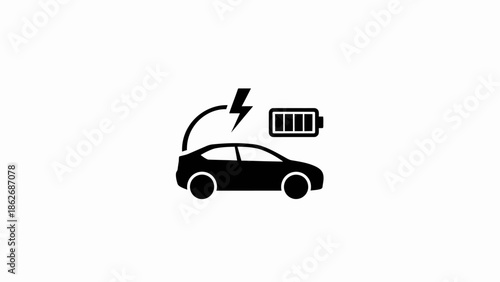 Electric car charging icon with battery status and lightning bolt symbol.