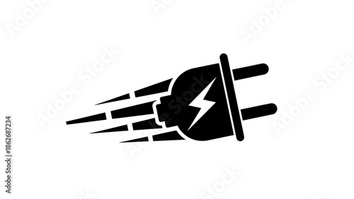 Fast electric charging power plug icon with motion speed lines.