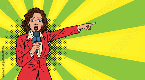 A frightened girl reporter, pop art illustration