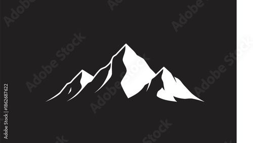 Majestic Mountain Peaks Silhouette Against a Dark Backdrop, Minimalist Design.