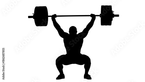 Strong weightlifter athlete lifting heavy barbell silhouette.