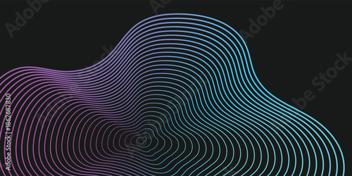Background technology. Purple and blue gradient. Light lines on a black backdrop. Wave radial lines