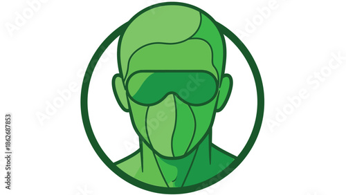 Green Masked Figure in Circle - A Symbol of Anonymity and Protection.