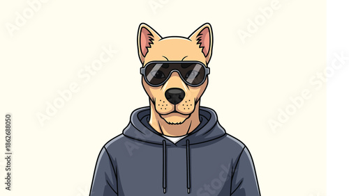 Cool Dog Avatar with Sunglasses and Hoodie Illustration.