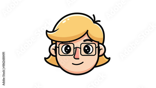 Cartoon Woman with Glasses - A Cheerful and Smart Character.
