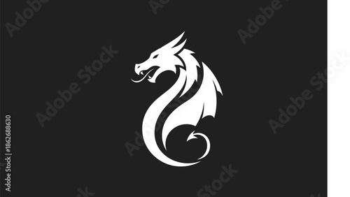 Elegant White Dragon Silhouette on Dark Background - A Symbol of Power and Mystique.