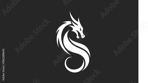 Elegant White Dragon Silhouette on Dark Background - A Symbol of Power and Mystique.