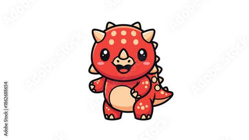 Adorable Red Triceratops Cartoon Character with Big Eyes and Small Horns.