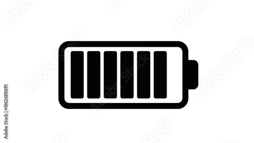 Full battery level icon, black and white energy symbol for mobile and web interface