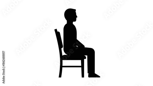 Man sitting on chair silhouette, side view profile of person resting or waiting.