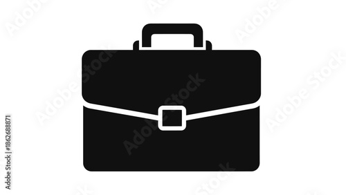 Black briefcase vector icon, business bag symbol for office and professional work.