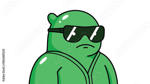 Cool Green Alien with Sunglasses Cartoon Character Illustration.