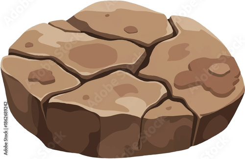 An isolated cartoon illustration of a dry, cracked patch of brown earth, possibly a parched desert ground