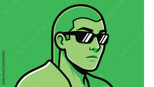 Cool Man with Sunglasses in Green Tones.