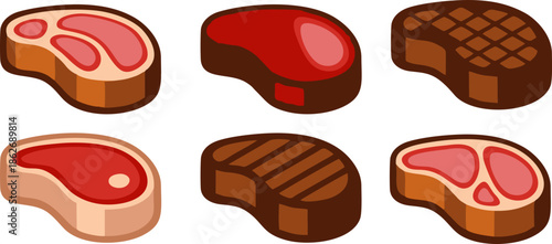 Various Steak Meat Cuts Vector Icon
