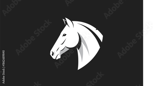 Elegant White Horse Head Silhouette on Dark Background.