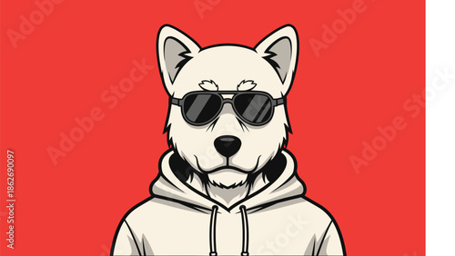 Cool White Dog in Hoodie and Sunglasses - A Stylish Canine Portrait.