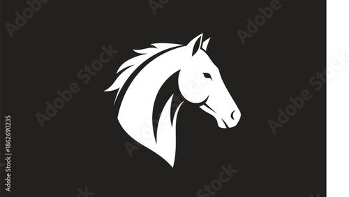 Elegant White Horse Head Silhouette on Dark Background.