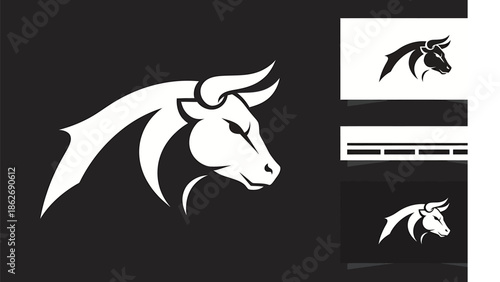 Powerful Bull Head Logo Design in Black and White.