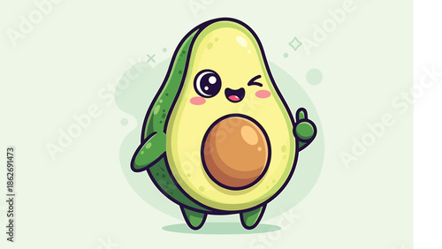 Cute Avocado Cartoon Character Giving a Thumbs Up with a Wink.