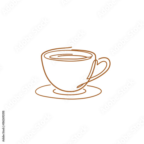 Minimalist Line Art - A Cup of Coffee on a Saucer.
