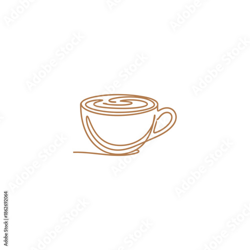 Minimalist Line Art - A Cup of Coffee with Swirling Cream.