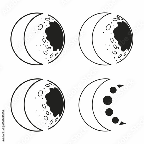 Minimalist Moon Phases Icon Set, Lunar Cycle & Astrology