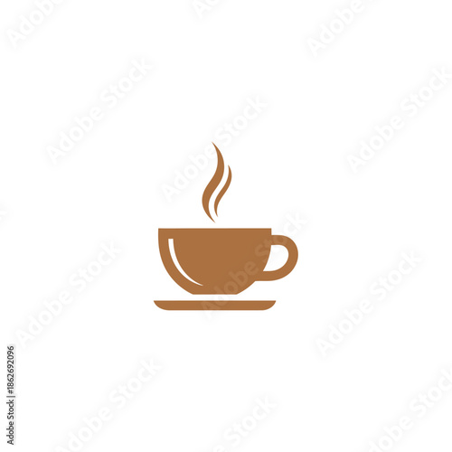 Minimalist Brown Coffee Cup Icon with Steam on White Background.