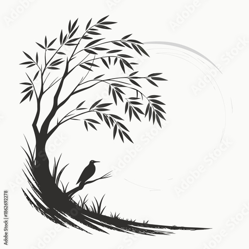 Minimalist Zen Circle Brush Stroke Illustration on White