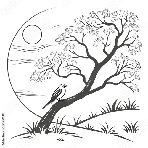 Minimalist Zen Circle Brush Stroke Illustration on White