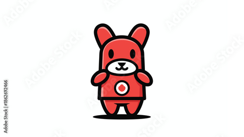 Red Cartoon Rabbit Character with Black Outlines and White Accents.