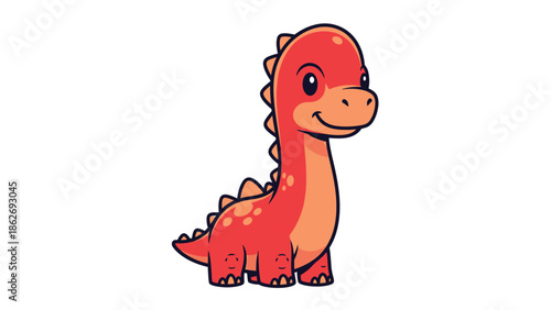 Cute Cartoon Red Dinosaur Character Illustration with Spikes.
