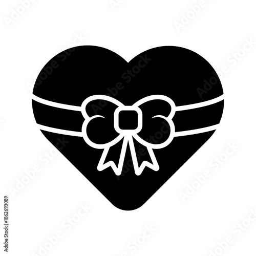 Valentine heart with ribbon bow solid glyph icon vector
