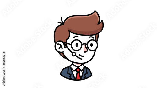 Cartoon Businessman with Headset and Glasses Ready to Assist.