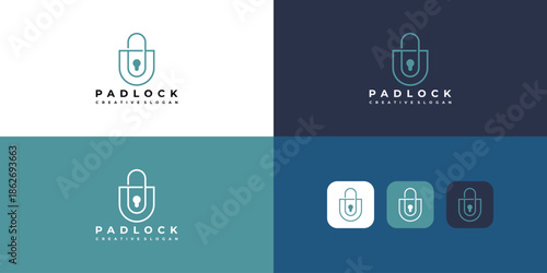 Modern Minimalist Padlock Logo Design with Linear Lines for Digital Security Vector Template