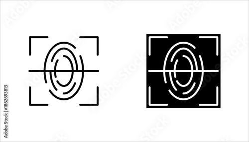 Fingerprint Scan and Biometric Security Line Icon set. Modern fingerprint scanning icon representing biometric security, identity verification, and digital authentication. Suitable for cybersecurity, 