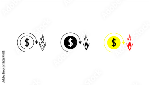 Financial Risk Protection and Insurance Line Icon Line icon representing financial risk protection with money symbol and shield. Suitable for insurance, risk management, financial security, and invest
