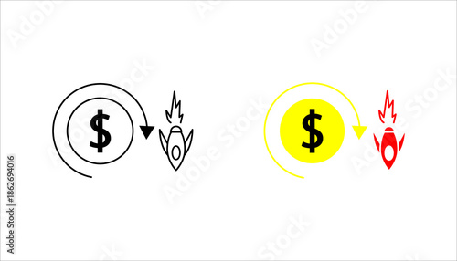 Financial Risk Protection and Insurance Line Icon Line icon representing financial risk protection with money symbol and shield. Suitable for insurance, risk management, financial security, and invest