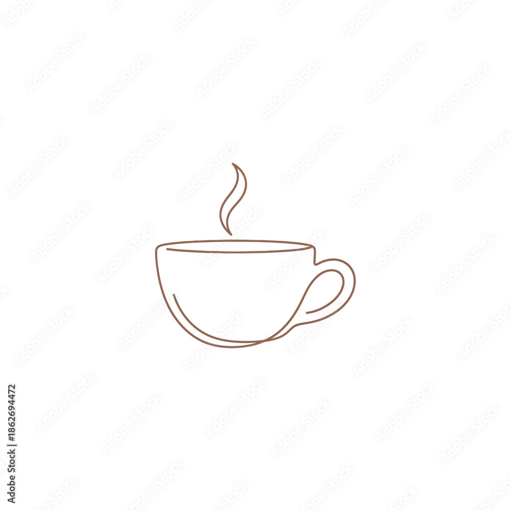 Obraz premium Minimalist Line Art Illustration of a Steaming Coffee Cup.