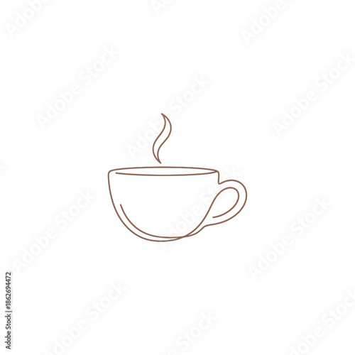 Minimalist Line Art Illustration of a Steaming Coffee Cup.