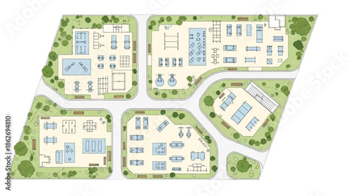 Architectural floor plan of a modern shopping mall or business complex