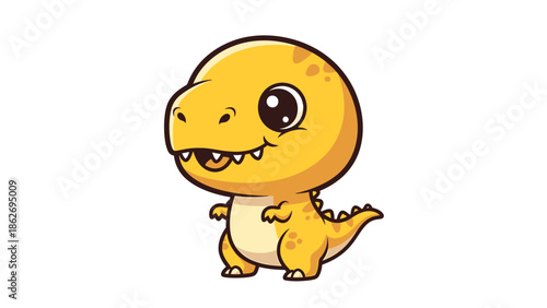 Adorable Yellow Cartoon Dinosaur with Big Eyes and Small Teeth.