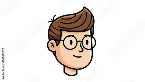 Cartoon Portrait of a Young Man with Glasses and Brown Hair.