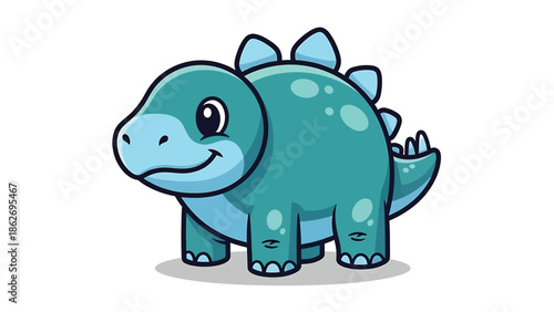 Cute Cartoon Stegosaurus Dinosaur with Plates and Spikes.