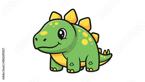 Cute Cartoon Stegosaurus Dinosaur with Yellow Plates and Spots.