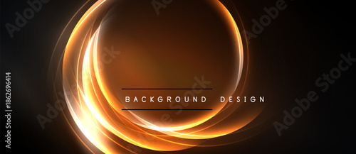 Abstract glowing circles over dark background. Orange hues create dynamic visual effect. Text reads background design.