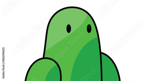 Cartoon Green Blob Character with Simple Design and Shadowing.