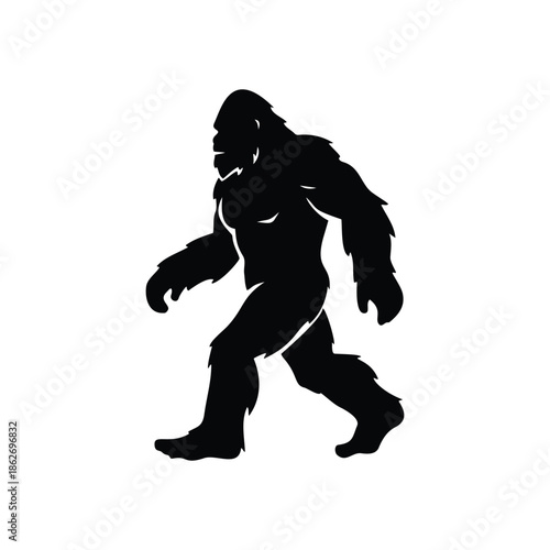 Walking bigfoot silhouette vector flat illustration design.