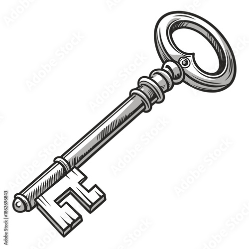 Shiny Metallic House Key Realistic Vector Illustration