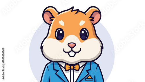 Charming Hamster Character in a Blue Suit with Bowtie.